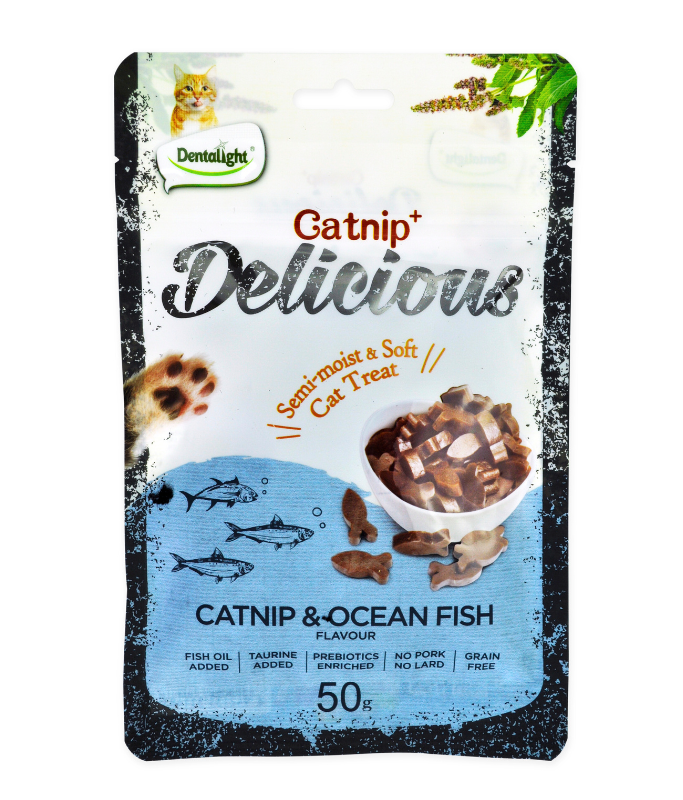 Dentalight Catnip+ Semi Moist & Soft Cat Treat 50g -  Catnip & Oceanfish Flavour