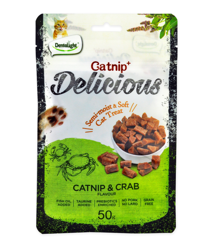 Dentalight Catnip+ Semi Moist & Soft Cat Treat 50g -  Catnip & Crab