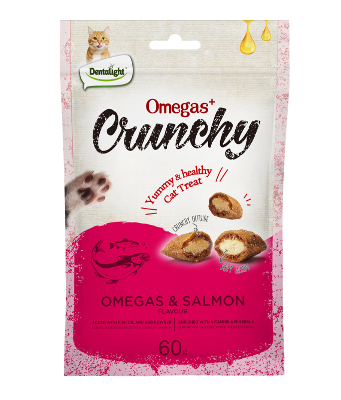 Dentalight Omegas+ Crunchy Cat Treat 60g - Omegas & Salmon Flavour