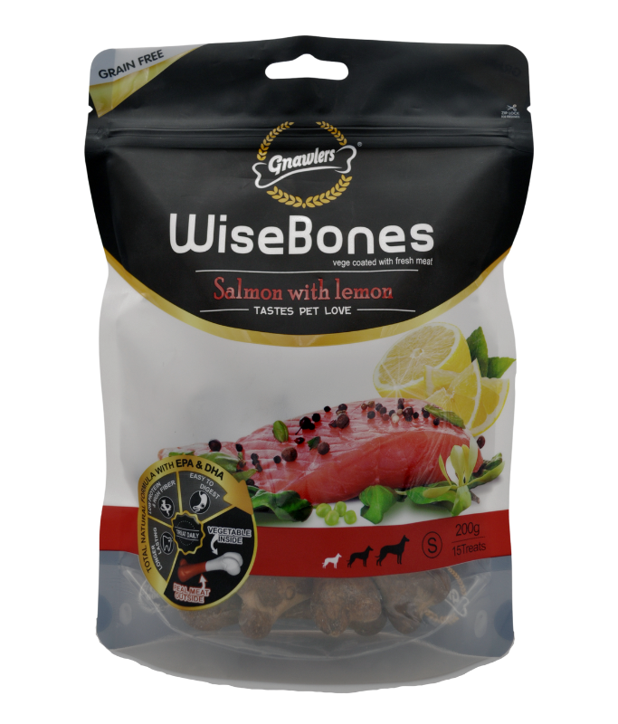 Gnawlers Wisebones Salmon With Lemon 15pcs/Pack SMALL (200gm)