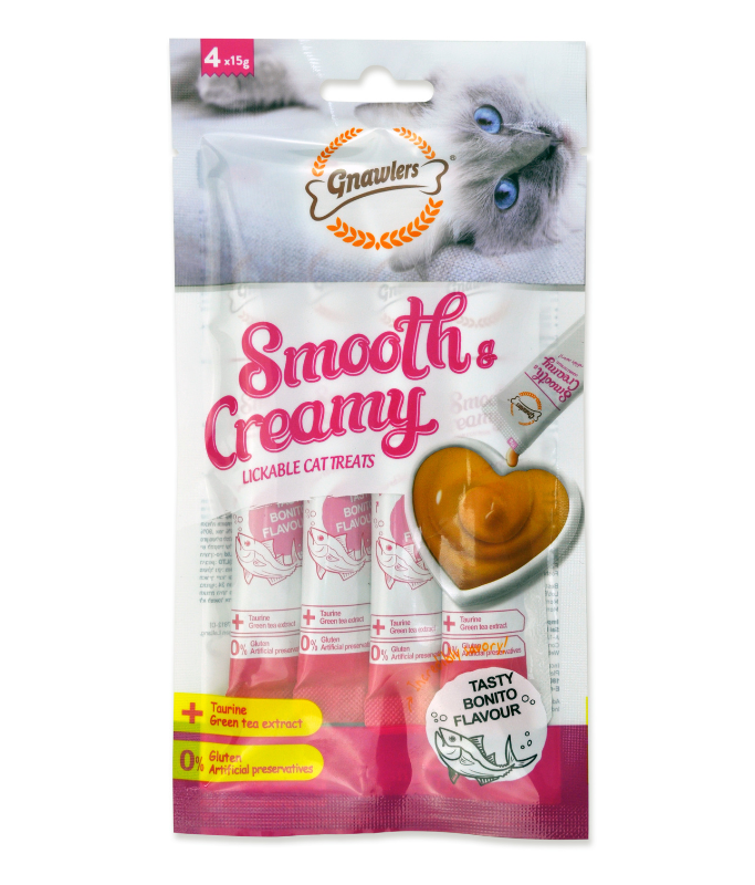 Gnawlers Smooth & Creamy Lickable Cat Treats (4pcsx15g) - Bonito Flavour