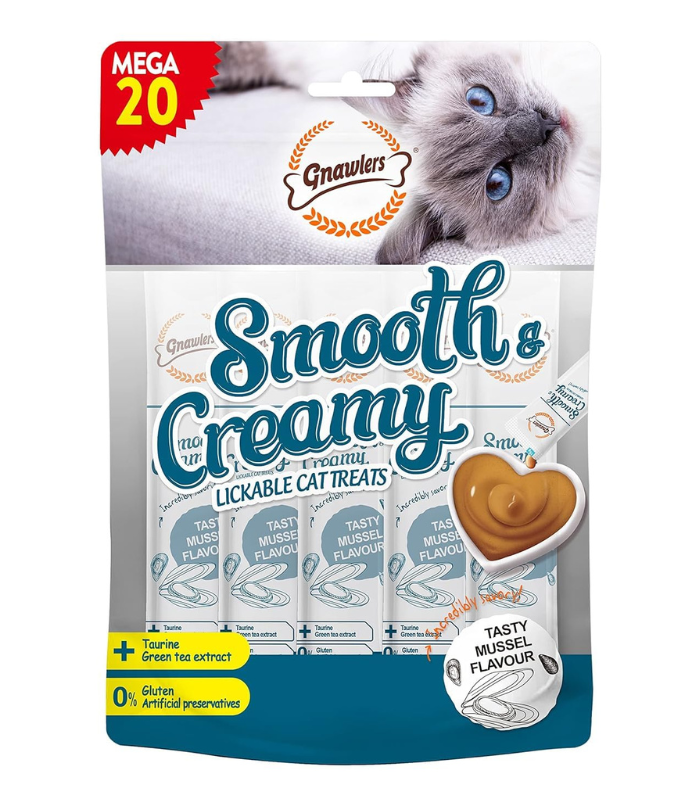 Gnawlers Smooth & Creamy Lickable Cat Treats (20pcsx15g) - Mussel Flavour