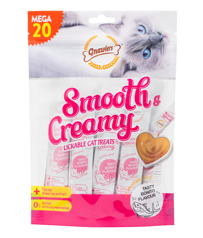 Gnawlers Smooth & Creamy Lickable Cat Treats (20pcsx15g) - Bonito Flavour