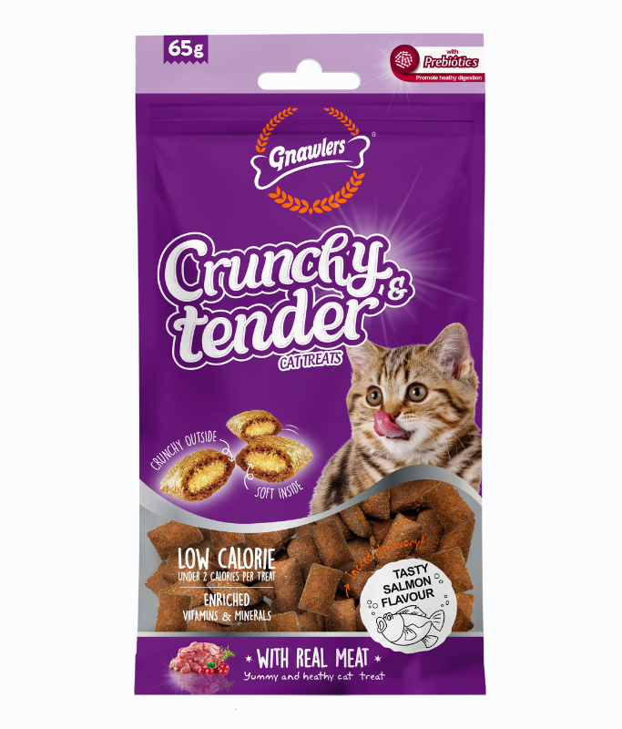 Gnawlers Crunchy & Tender Cat Treats 65g - Salmon Flavour