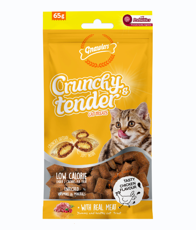 Gnawlers Crunchy & Tender Cat Treats 65g - Chicken Flavour