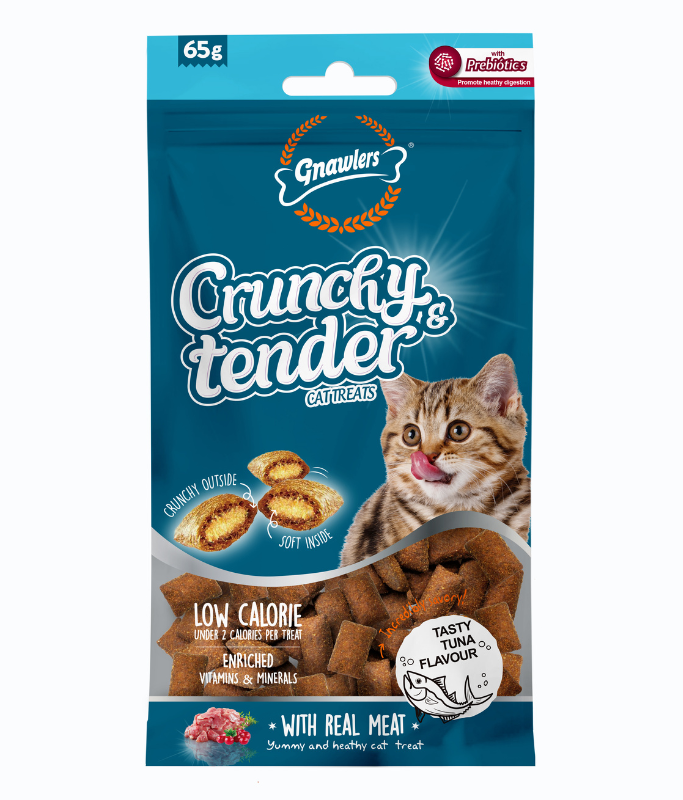 Gnawlers Crunchy & Tender Cat Treats 65g - Tuna Flavour