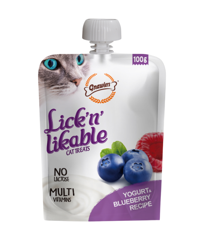 Gnawlers Lick 'n' Lickable Cat Treats 100g - Yogurt & Blueberry