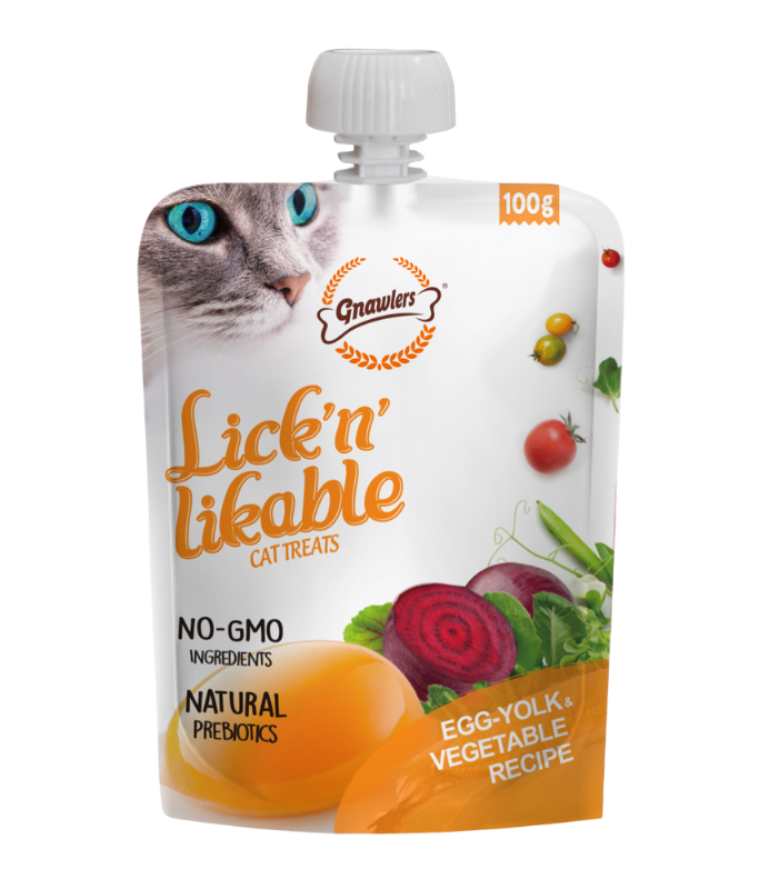 Gnawlers Lick 'n' Lickable Cat Treats 100g - Egg Yolk & Vegetable