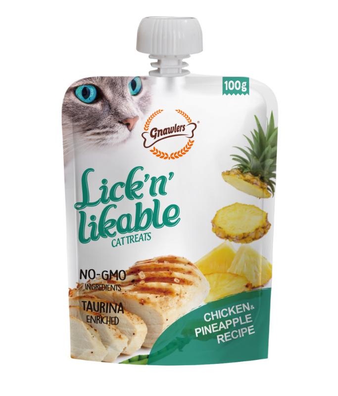 Gnawlers Lick 'n' Lickable Cat Treats 100g - Chicken & Pineapple