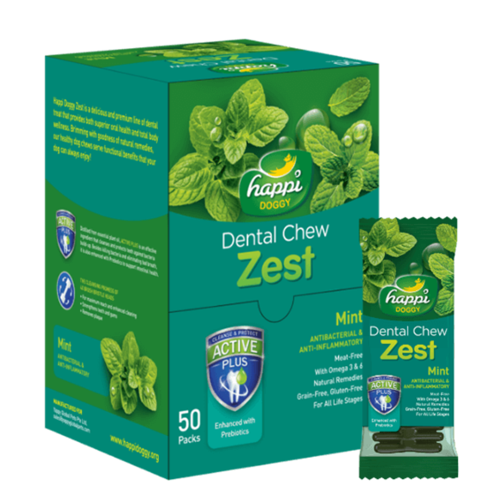 Happi Doggy Dental Chew Zest-Mint-4'' (Display Box-50pcs)