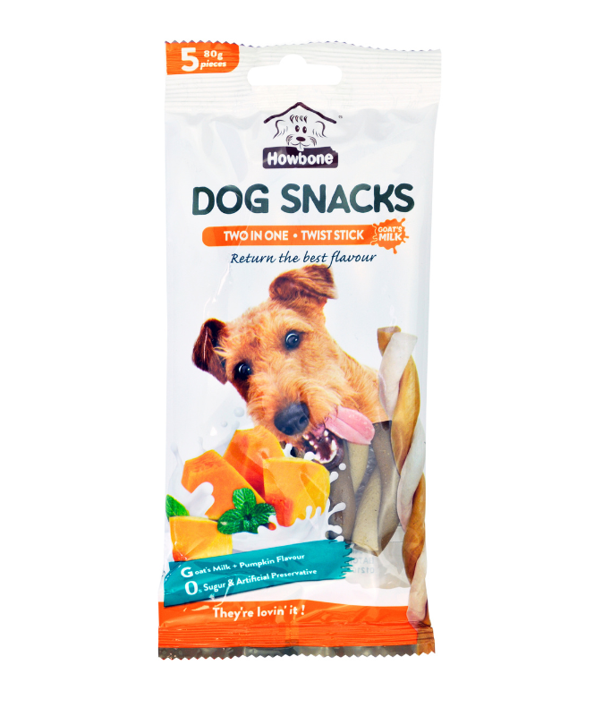 Howbone Dog Snack - Two in One Twist Stick 80g (5pcs) - Goat's Milk+Pumpkin Flavour