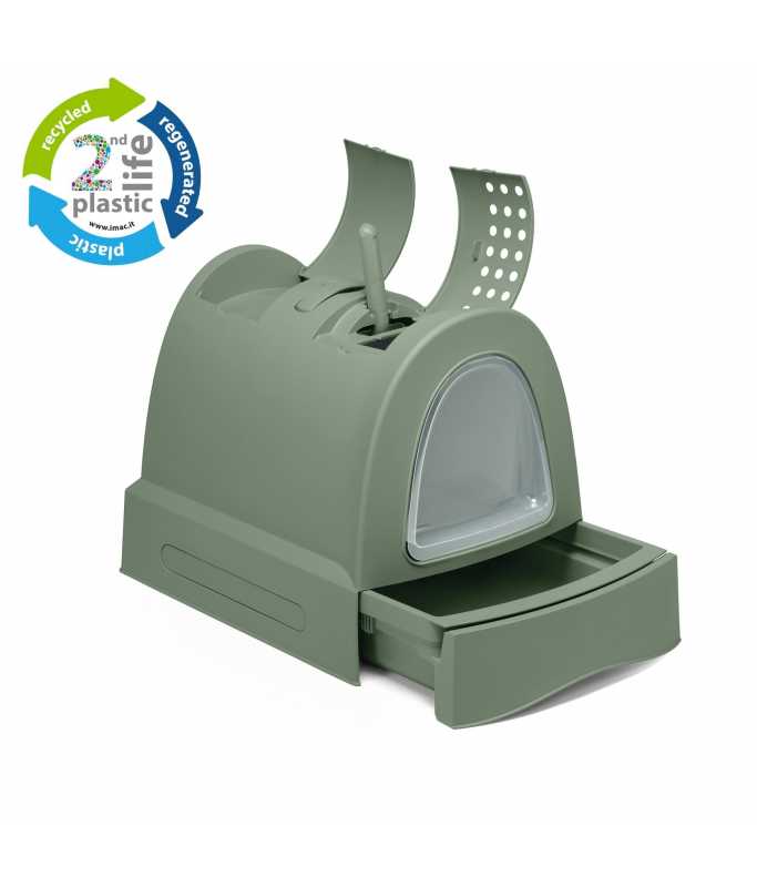 Imac Zuma Second Life Plastic Cat Toilet with Sliding Tray, 57x43.5x73cm[Color - Sage Green]