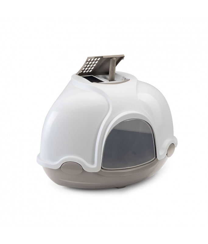 IMAC Ginger - Hooded Corner Shaped Litter Tray[Dimension - 52x52x44.5 cm, Color - Grey&White]