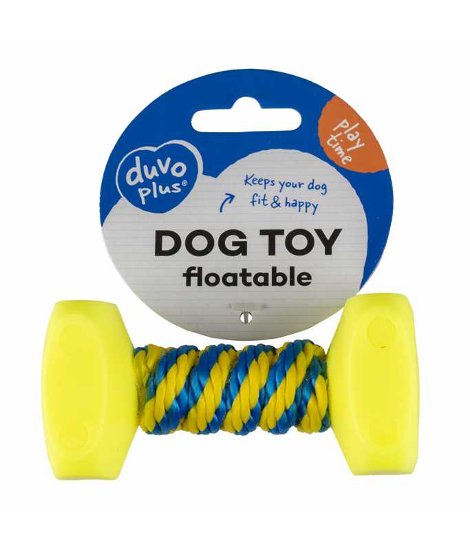 Duvo+ Dog Toy Dumbbell with Rope 14x7cm Blue/Yellow[Dimension - 14x7cm]