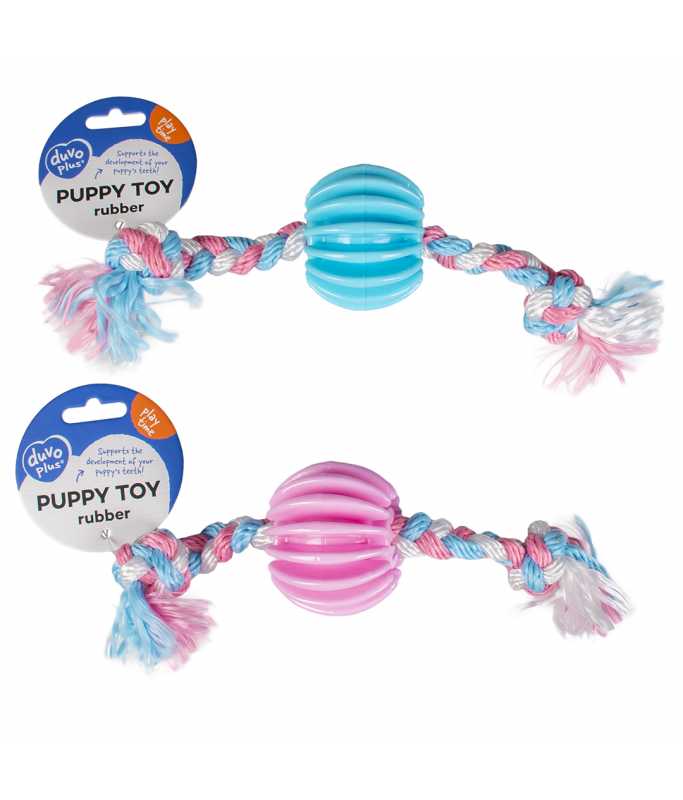 Duvo+ Puppy Toy TPR Treat Ball with Nylon Rope 30cm