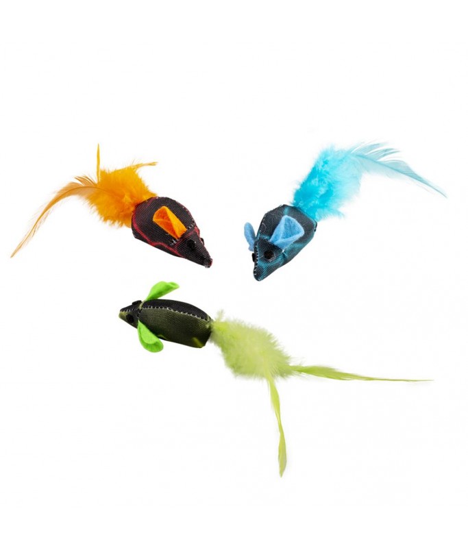 Duvo Flash Mice With Feathers 3Pc - 19 x 5.5 x 3 cm