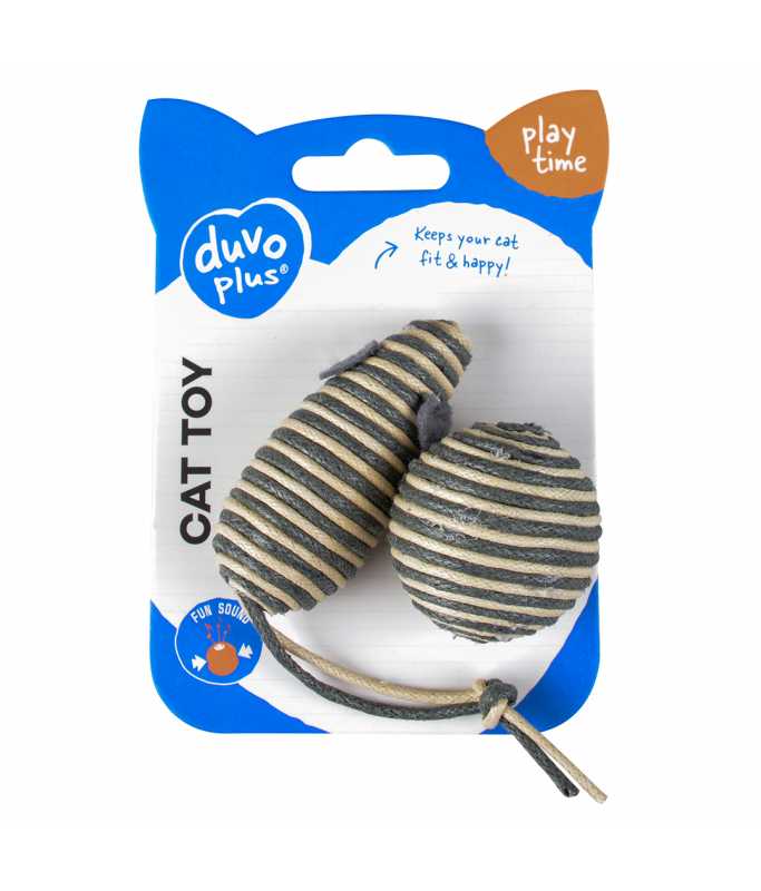 Duvo+ Rope Mouse & Ball Grey 2Pc - 17.5x3.5x2.5cm