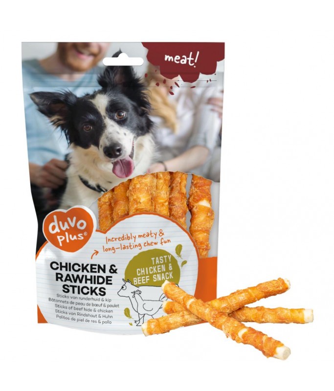 Duvo+ Meat Chicken & Rawhide Sticks Small 12,5cm -100g & 400g[Weight - 100g]