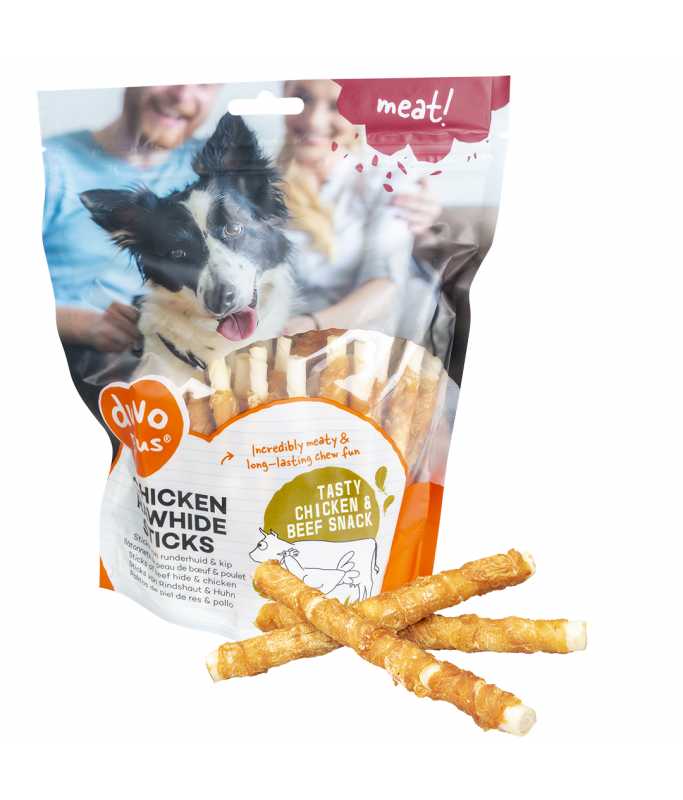 Duvo+ Meat Chicken & Rawhide Sticks Small 12,5cm -100g & 400g[Weight - 400g]