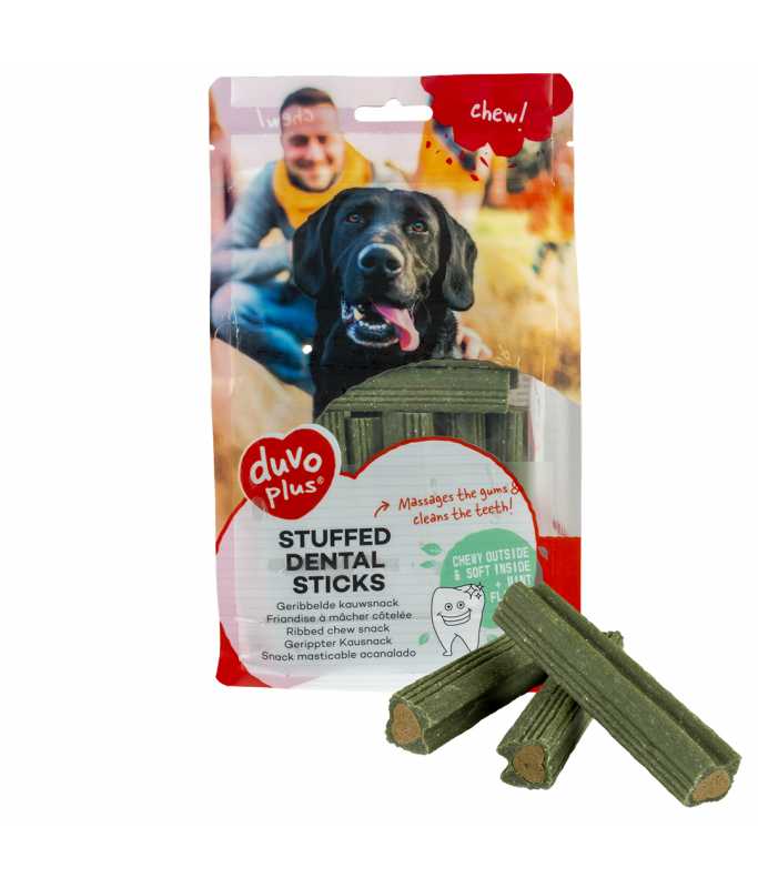 Duvo+ Chew! Stuffed Dental Sticks 9.6cm - 14pcs - 420g, Green[Dimension - 9.6cm - 14pcs - 420g]