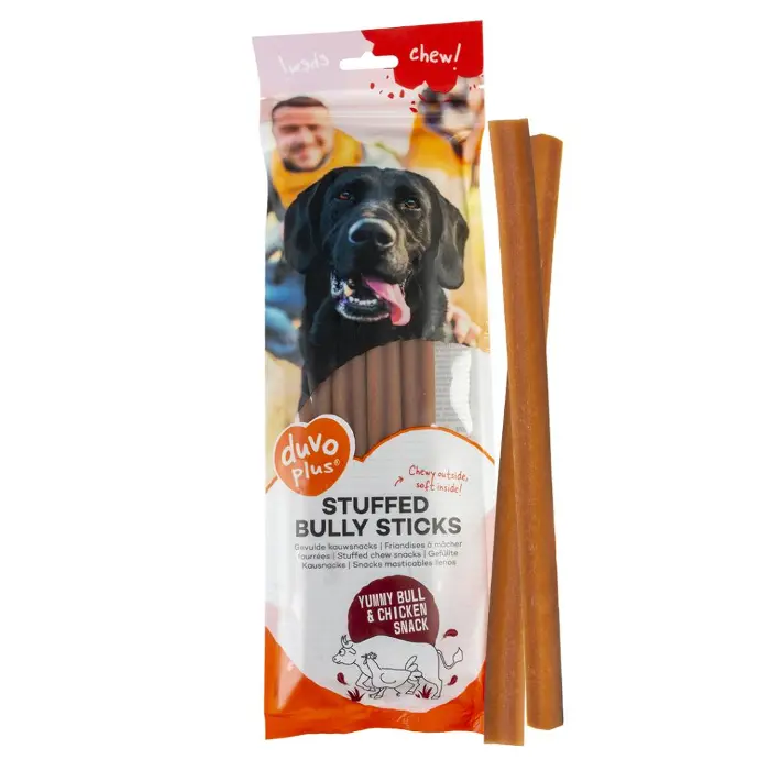 Duvo+ Chew! Stuffed Bully Sticks 25,4cm - 4pcs - 208g, Brown