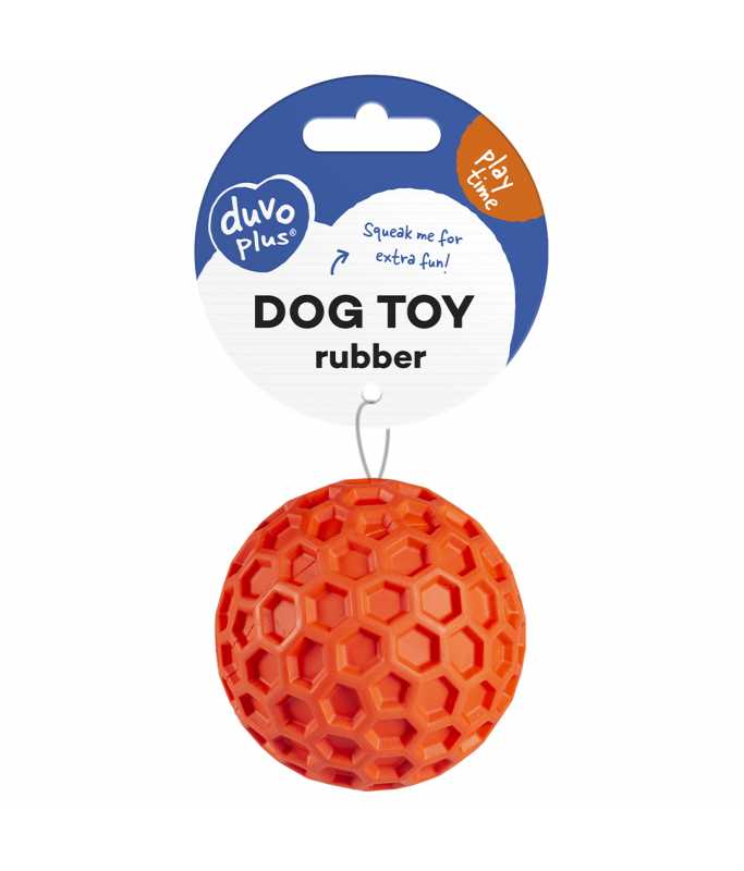 Duvo+ Rubber Hexagon Ball Squeak 8x8x8cm, Red