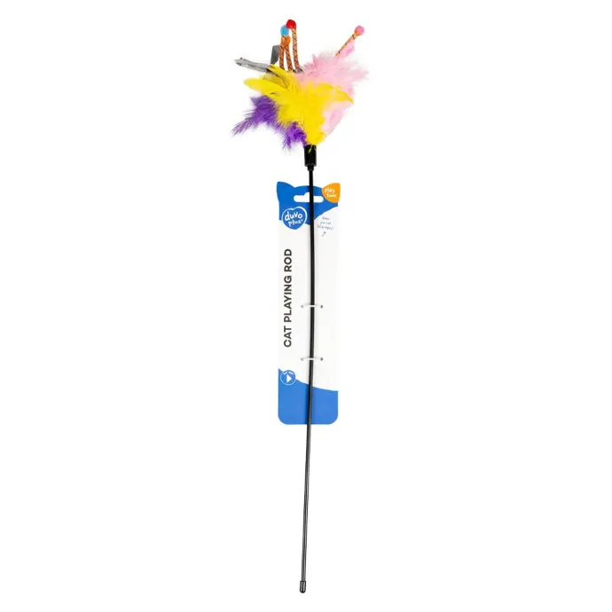 Duvo Assortment Playing Rod With Feathers Mixed Colors 62x3x1.5cm - Cat Toy[Dimension - 62 x 3 x 1.5cm]