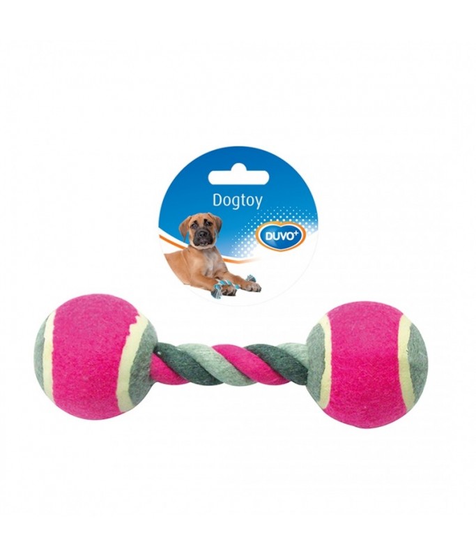 Duvo Tug toy knotted cotton with 2 tennis balls - Mixed colors 18cm[Length - 18cm]