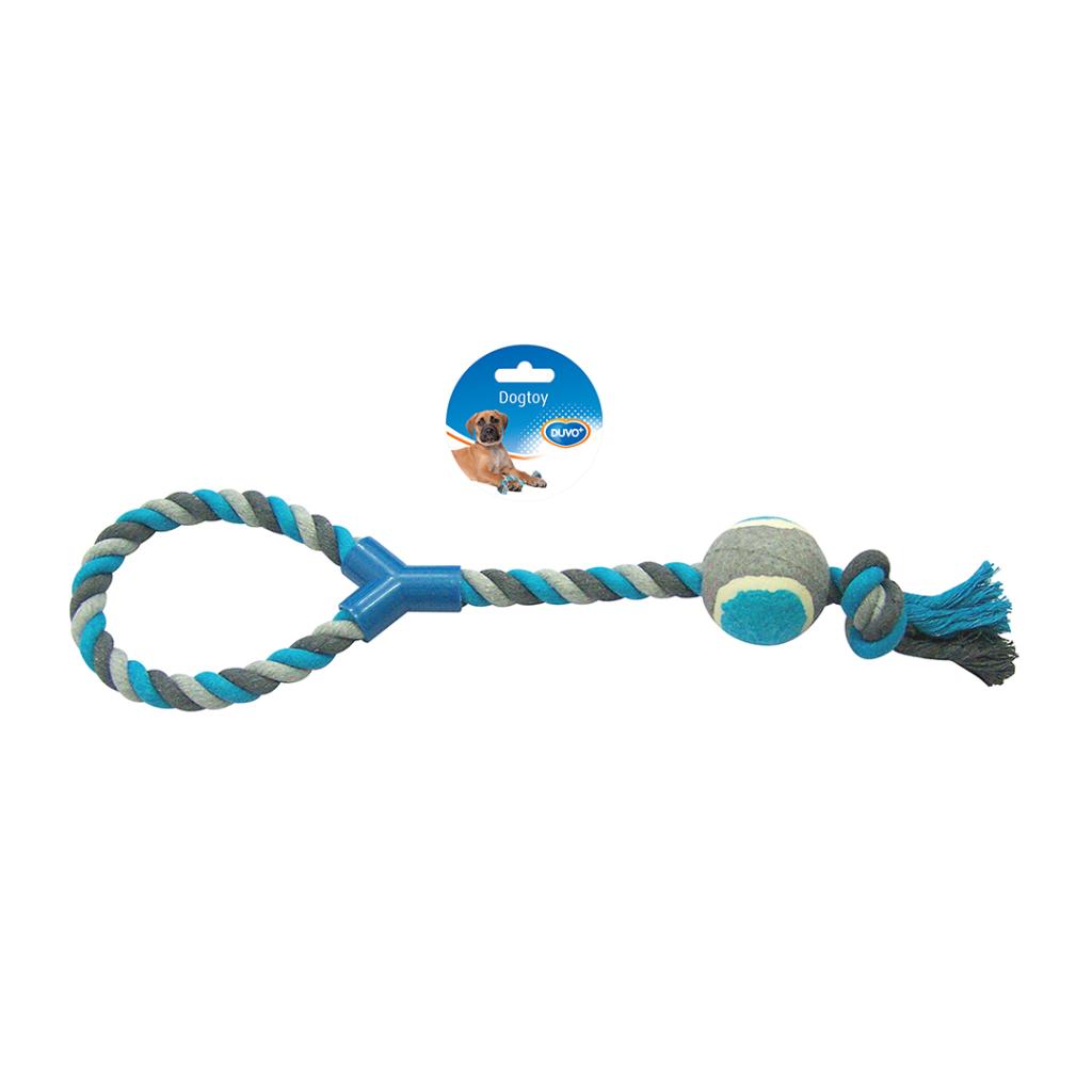 Duvo Tug Toy Knotted Cotton Loop With Tennis Ball Grey/Blue 48cm[Length - 48cm]