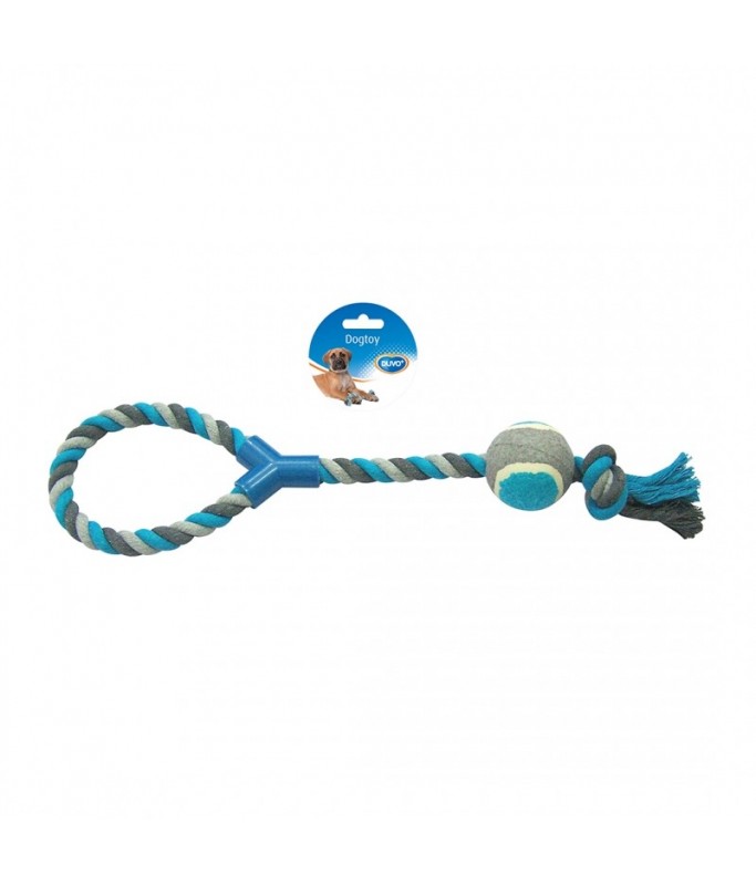 Duvo Tug Toy Knotted Cotton Loop With Tennis Ball Grey/Blue 48cm[Length - 48cm]