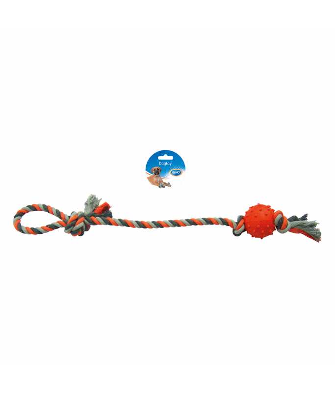 Duvo+ Tug Toy Knotted Cotton Pendulum & Rubber Ball 60cm Grey/Orange