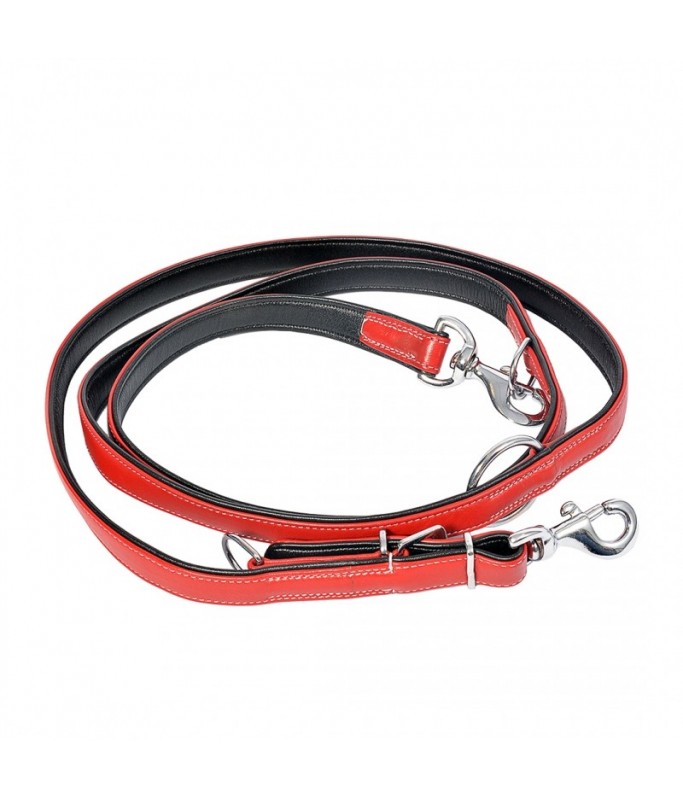 Duvo Comfy Leather Duo Leash Red 100 - 200cm/22mm[Dimension - 100-200cm x 22mm]