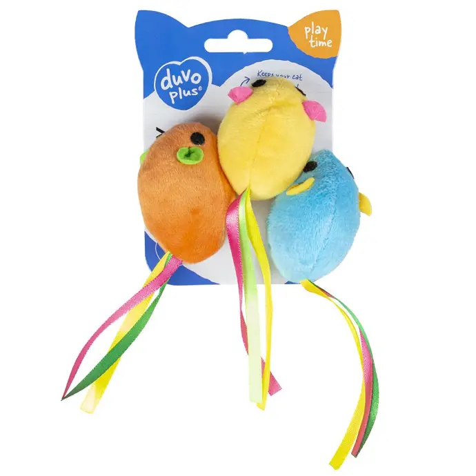 Duvo Terry Mouse With Ribbon Tail Cat Toy 3pcs