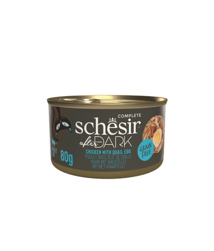 Schesir After Dark Wholefood In Broth For Cat - Chicken With Quail Egg 80g (Min Order- 12 Cans)