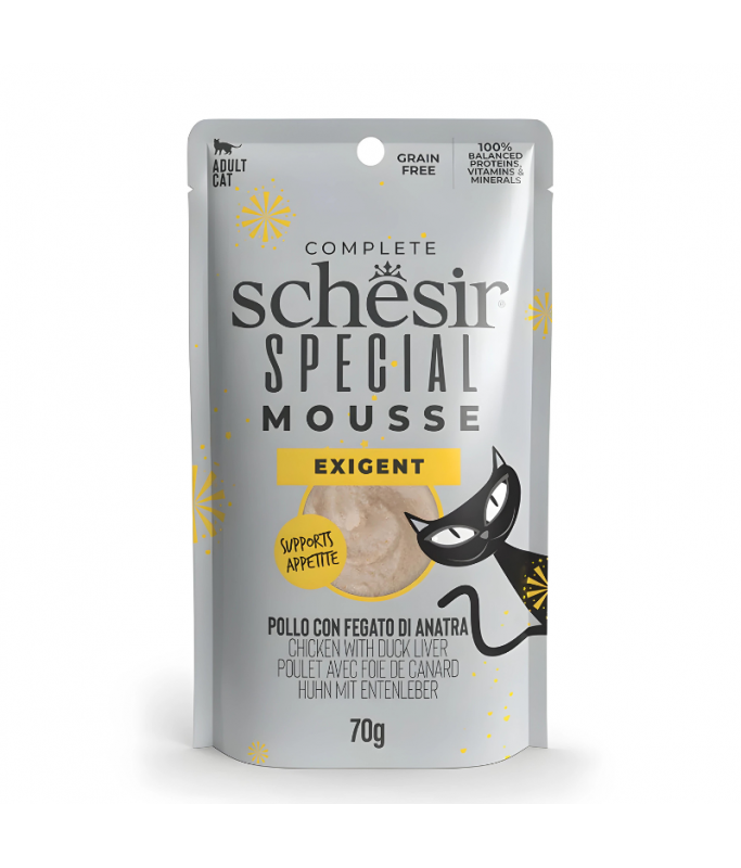 Schesir Special Mousse (Exigent) For Cat - Chicken With Duck Liver 70g (Min Order- 12 Pouch)