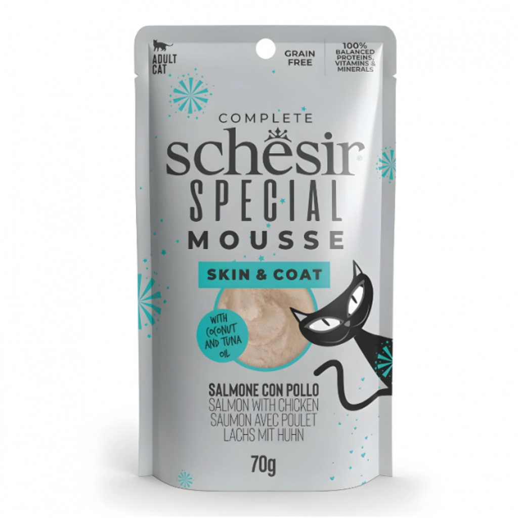 Schesir Special Mousse (Skin & Coat) For Cat - Salmon With Chicken 70g (Min Order- 12 Pouch)