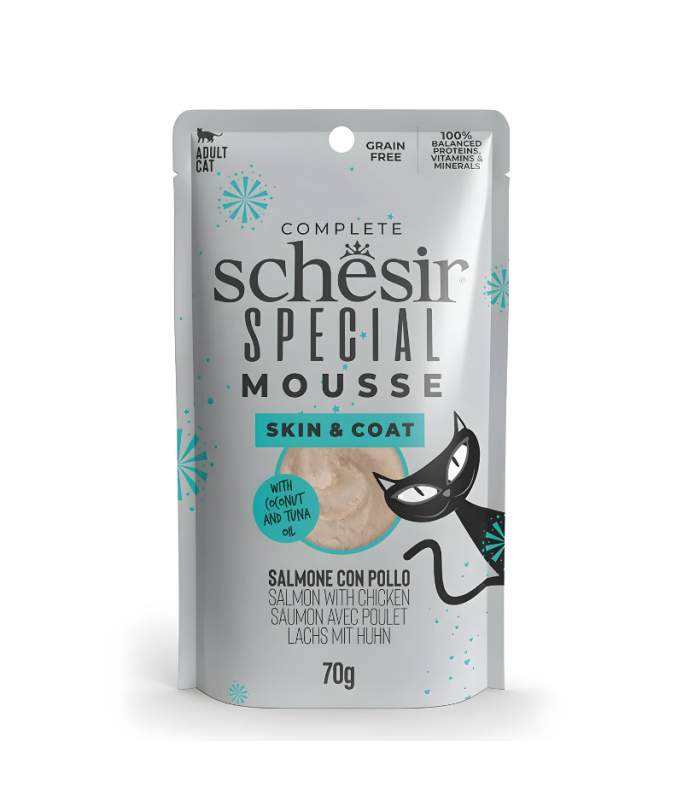 Schesir Special Mousse (Skin & Coat) For Cat - Salmon With Chicken 70g (Min Order- 12 Pouch)