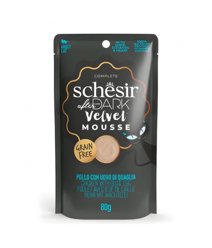 Schesir After Dark Velvet Mousse For Cat - Chicken With Quile Egg 80g (Min Order- 12 Pouch)