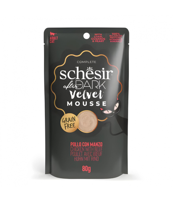 Schesir After Dark Velvet Mousse For Cat - Chicken With Beef 80g (Min Order- 12 Pouch)