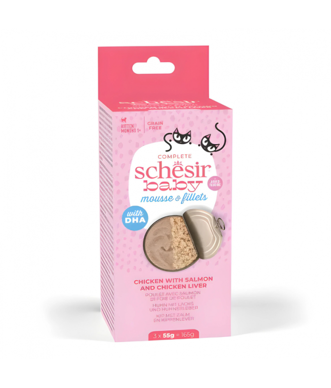 Schesir Baby Cat Can Multipack Mousse & Fillets - Chicken With Salmon & Chicken Liver 165g (3 Cans x55g)