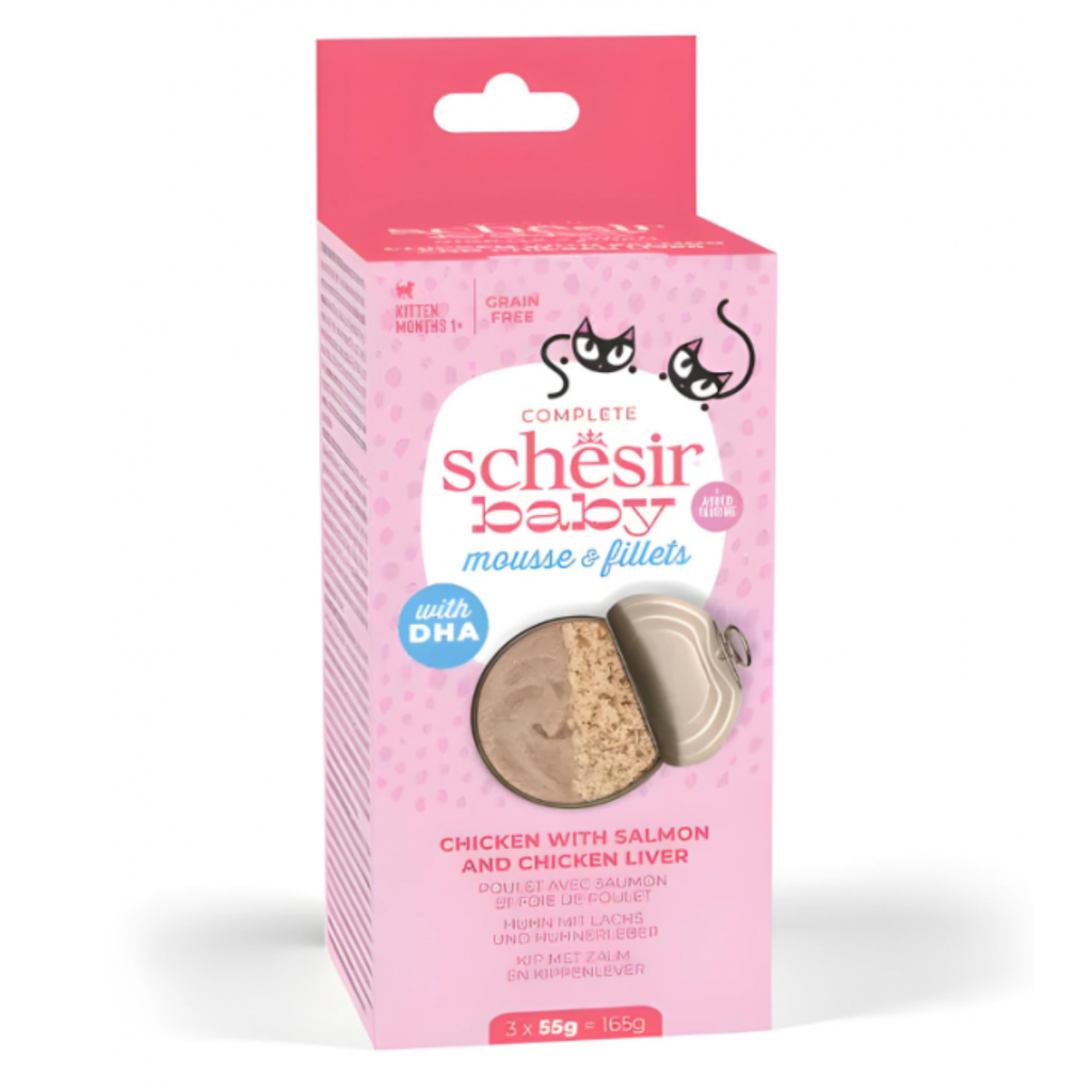 Schesir Baby Cat Can Multipack Mousse & Fillets - Chicken With Salmon & Chicken Liver 165g (3 Cans x55g)