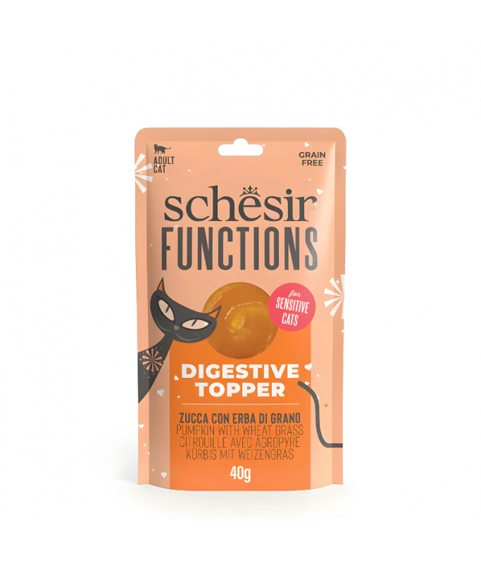 Schesir Functions Cat Pouch Digestive Topper Pumpkin With Wheat Grass 40g (Min Order- 12 Pouch)