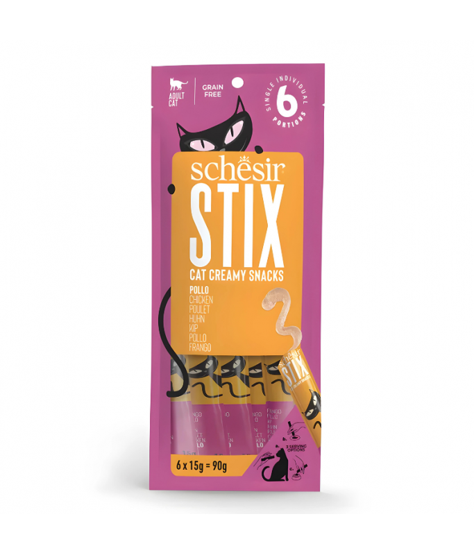 Schesir Stix Treat For Cat In Cream - Chicken 6x15g  (Min Order- 12 Pack)