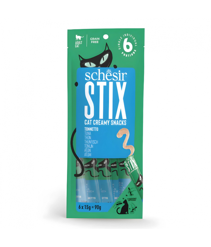 Schesir Stix Treat For Cat In Cream - Tuna 6x15g (Min Order- 12 Pack)