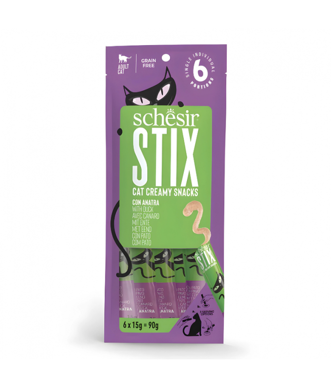 Schesir Stix Treat For Cat In Cream - Duck 6x15g (Min Order- 12 Pack)