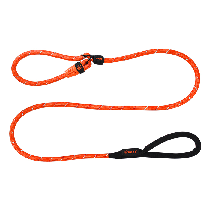 DOCO® Reflective Rope Leash W/ soft Handle Ver.7 - Slip On Collar Leash 6ft (DCROPE0027072)[Size - S, Color - Safety Orange]