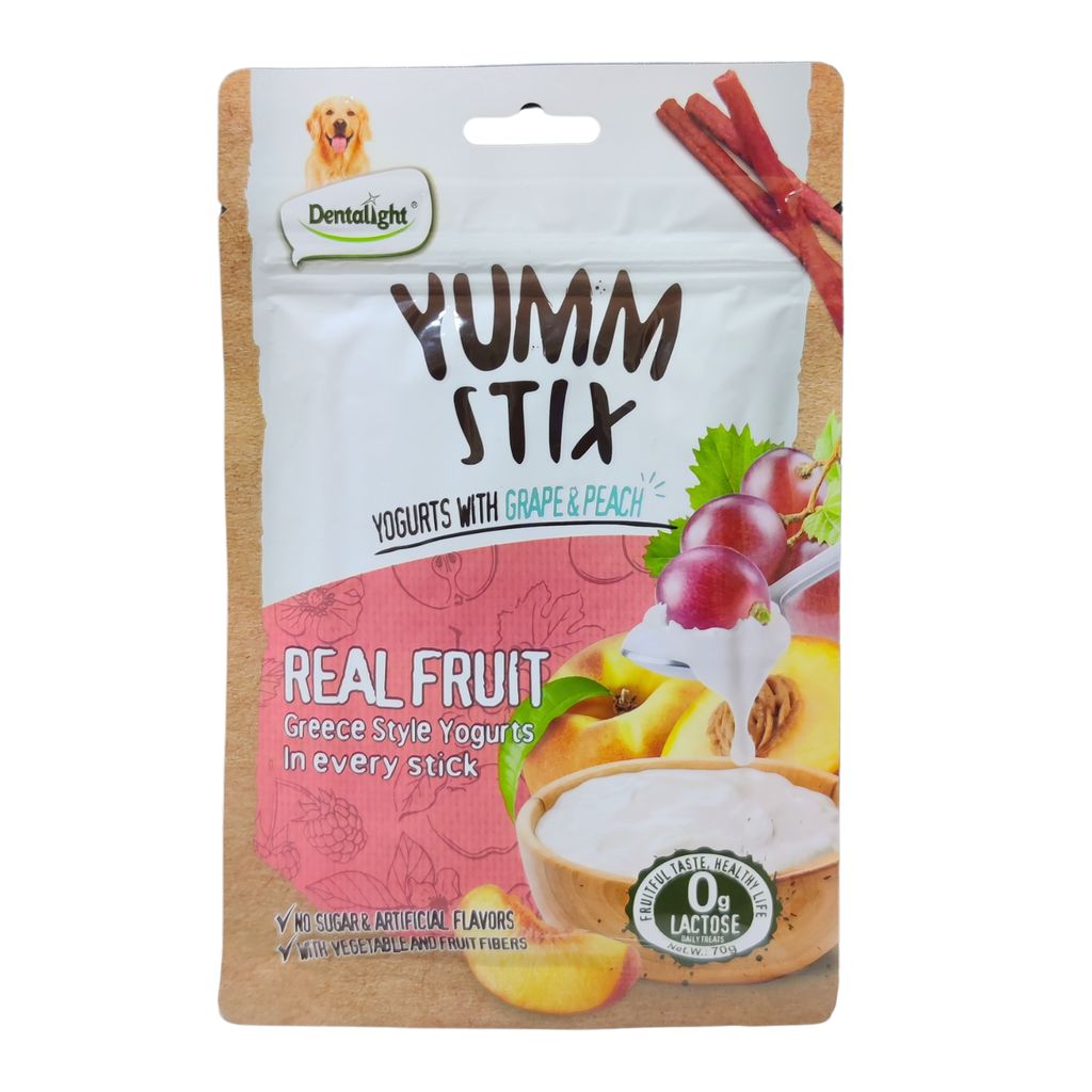 Dentalight Yumm Stix For Dogs-Wet & Soft - Yogurts With Grape & Peach 70g