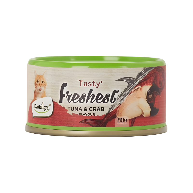 Dentalight Tasty Freshest Cat Treat in Can-Tuna & Crab 6x80g [Box Code:11582] - (MOQ:6pcs)