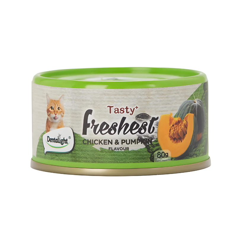 Dentalight Tasty Freshest Cat Treat in Can Chicken & Pumpkin 6x80g [Box Code:11629] - (MOQ:6pcs)