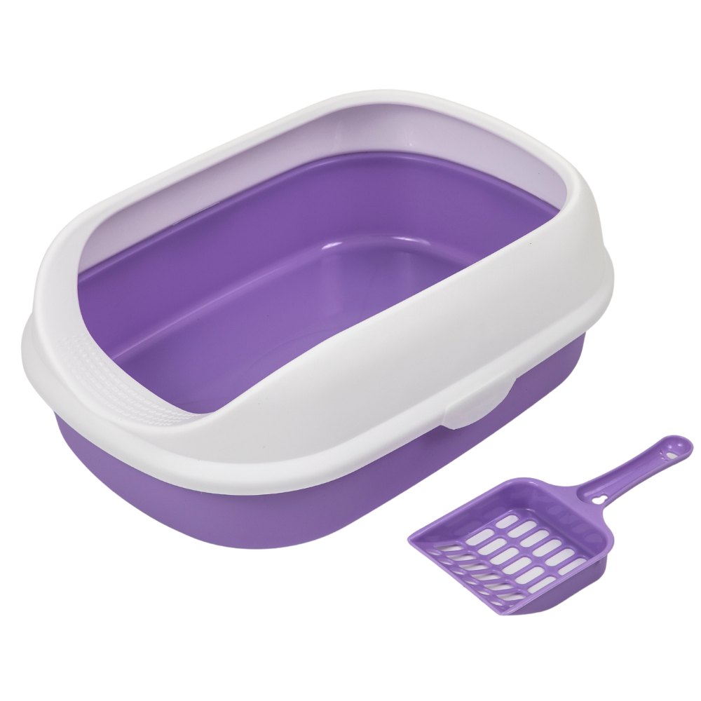 Pado Cat Litter Tray Curved Top With Scoop 41x31x14cm-Purple